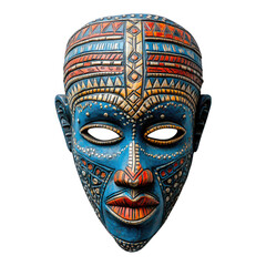 African tribal mask with intricate carvings and vibrant colors