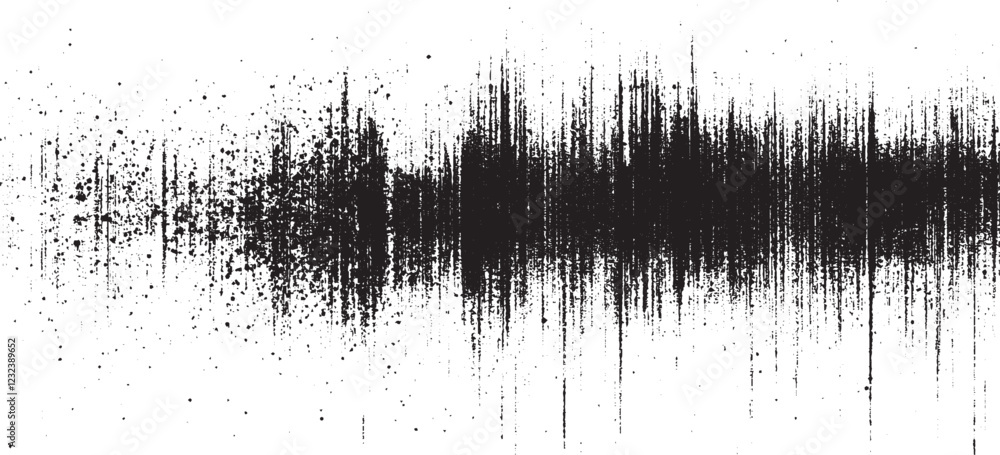Wall mural black uneven lines with drips and splashes on white background creating dynamic grungy texture. grun