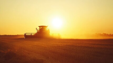Naklejka premium A farmer's machinery working diligently to prepare soil for planting crops in a fertile field.