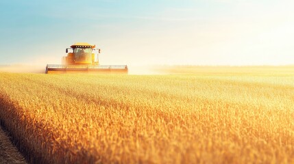 Obraz premium A field being harvested with agricultural machinery, golden crops spilling from the combine.