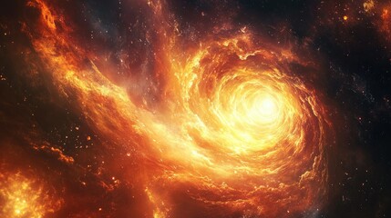 Obraz premium A swirling, fiery nebula with a bright center, surrounded by a sea of stars.