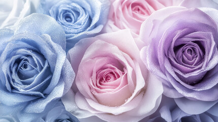 Pastel Roses Dew Drops Closeup Soft Floral Background Image Pink Blue Love Macro Bloom Purple Nature
