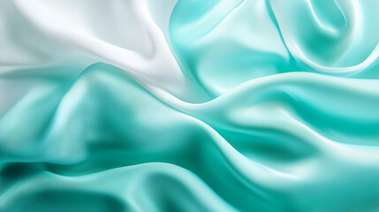 Fototapeta premium Elegant Teal and White Silk Fabric Draped Texture Background Soft Aqua Mint Blue Waves Shiny Color 