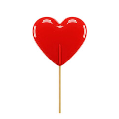 Red Heart Lollipop with Stick on Transparent Background
