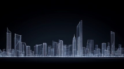 Fototapeta premium Wireframe city skyline on dark background for tech use