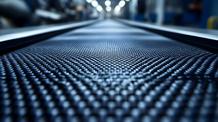 Fototapeta premium Close-Up of Textured Moving Walkway Surface in a Blurred Corridor