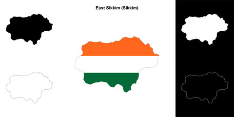East Sikkim district (Sikkim) blank outline map set