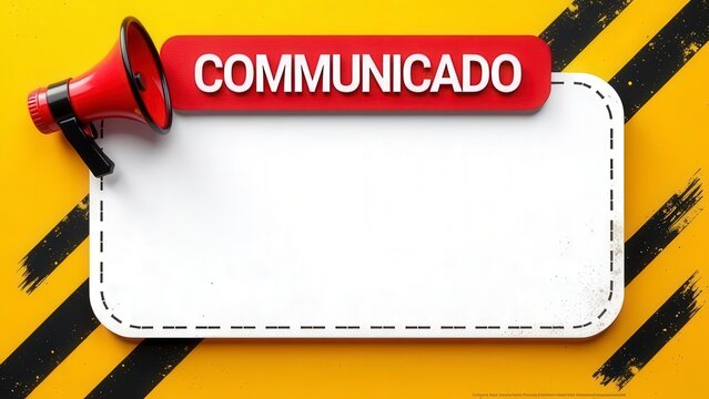 Megaphone making an announcement with comunicado sign on yellow background