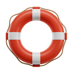 Floating Life Preserver Ring with Ropes on Transparent Background
