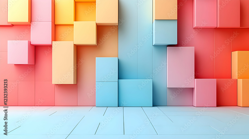 Poster 3d geometric shapes abstract background creates a modern and playful design with vibrant colors for 