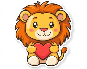 Fototapeta premium Cute lion cub holding heart, Valentine's Day card (9)