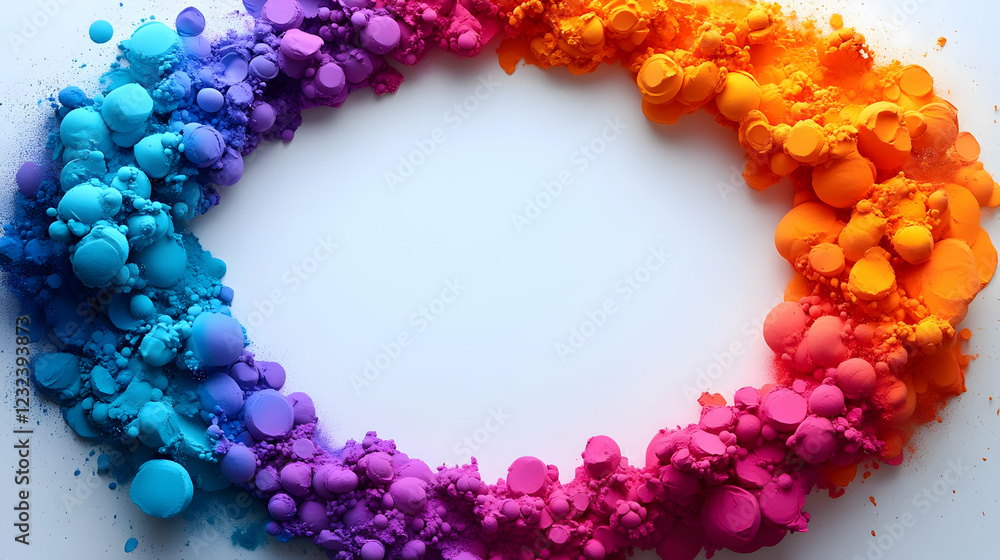 Poster vibrant colorful powder forms abstract circular frame on white background, creating stunning visual 