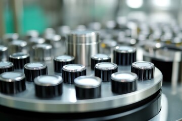 Close-up of Industrial Machine Control Panel with Precision Dials