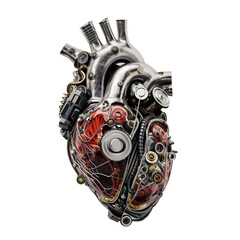 A surreal composition 3d render of a human heart made only with car engine parts