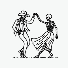 Fototapeta premium A playful illustration of a dancing skeleton couple, showcasing a festive and whimsical style, perfect for Halloween-themed designs or celebrations.