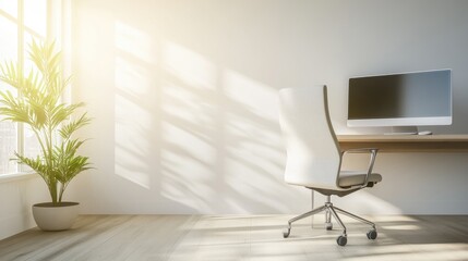 A spacious office with a comfortable computer chair and plenty of natural light streaming in