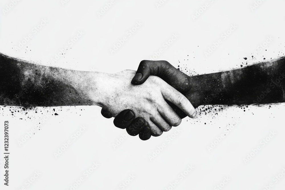 Poster a minimalist illustration of two hands shaking, with one hand slightly extended as if persuading the