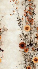 Naklejka premium Soft and minimalistic watercolor texture featuring subtle daisy flowers in neutral and earthy tones, perfect for wallpaper design, evoking a calm and serene atmosphere.