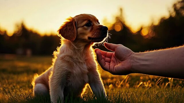Puppy practicing gentle play with hands, learning not to bite or nip during behavior training.