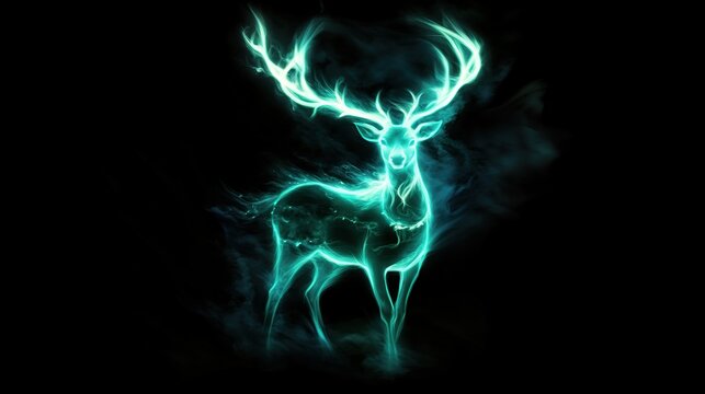 Luminous Stag Patronus, dark background, fantasy art, magic