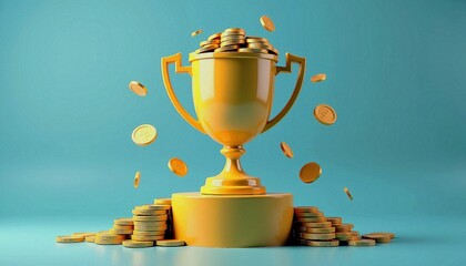 Golden Trophy Cup with Coins