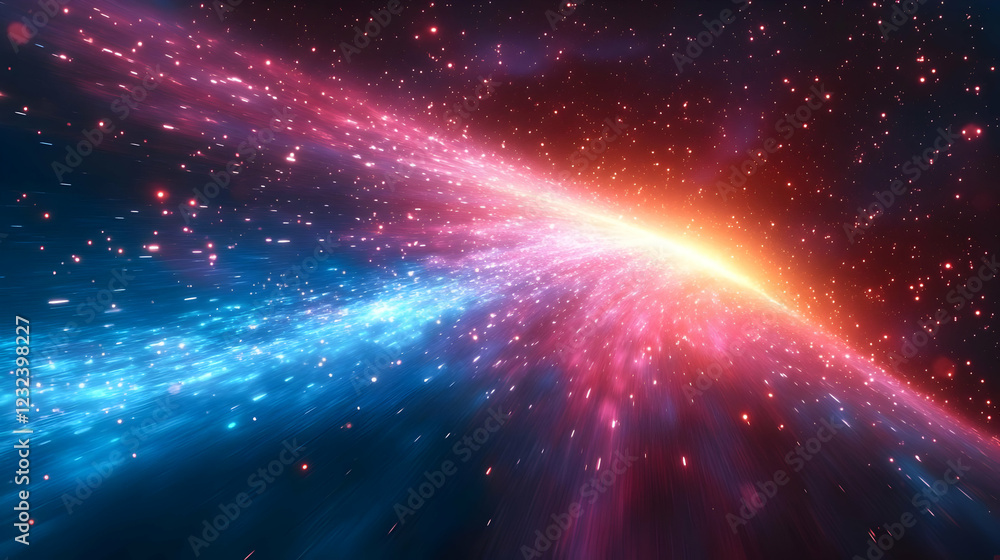 Poster Abstract Background with Colorful Streaks of Light and Particles Dynamically Moving across Space
