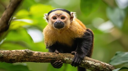 Fototapeta premium A wild monkey on a tree branch during a jungle trek.