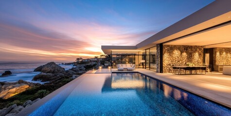 Spectacular Oceanfront Villa at Sunset: Luxury Coastal Residence with Infinity Pool