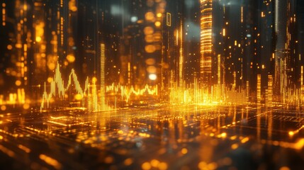 Obraz premium Golden Cityscape Financial Growth Investment Economic Success