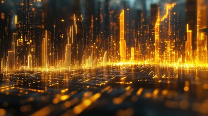 Golden Cityscape Futuristic Urban Skyline Financial Growth Technology