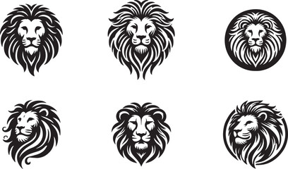 a set of lion head vector logo icon illustration silhouette	