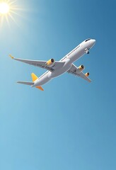 Airplane Soaring High Above Sunny Blue Sky