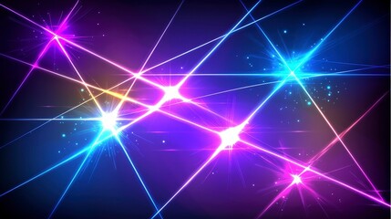 Intersecting Neon Lines with Vibrant Sparkles and Glow Effects