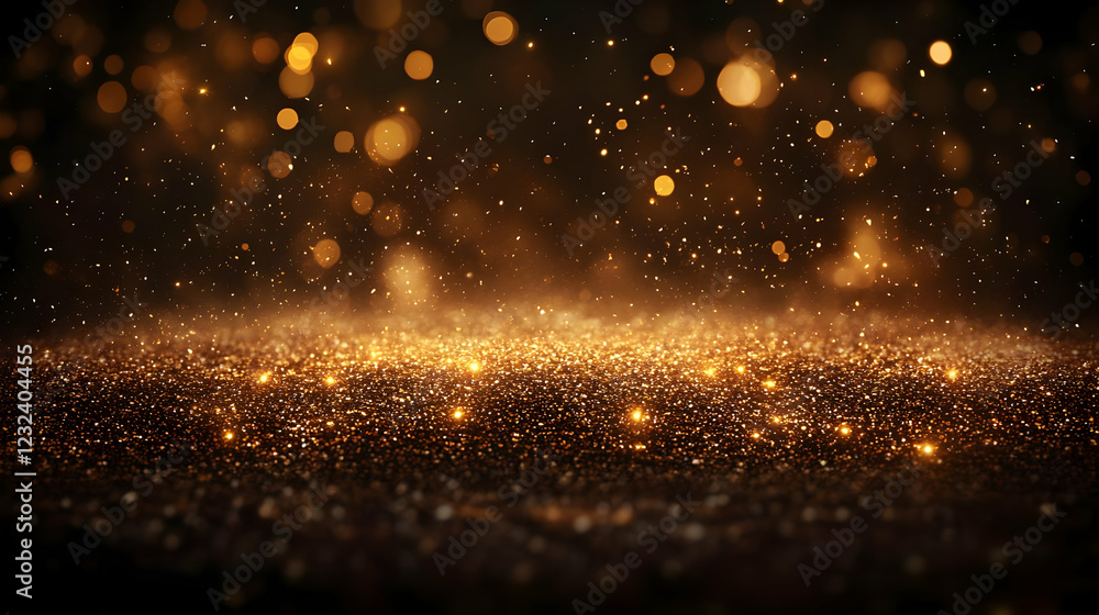 Poster abstract gold glitter background sparkles elegantly with bokeh lights effect