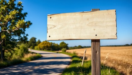 Blank Wooden Signpost on Rural Roadside Countryside Summer Day