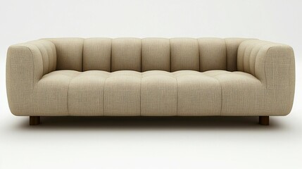 Obraz premium Modern beige tufted sofa with clean lines in a minimalist setting, ideal for interior design