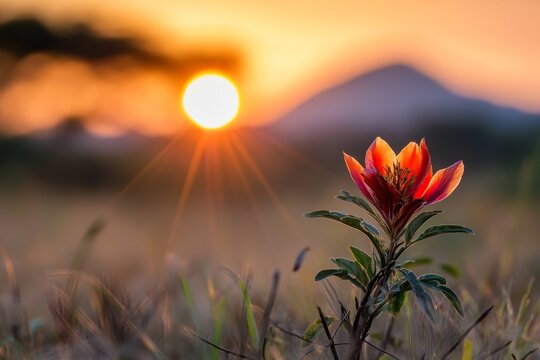 A sunrise over a vast landscape, with the sun rays prominently drawing attention to the horizon