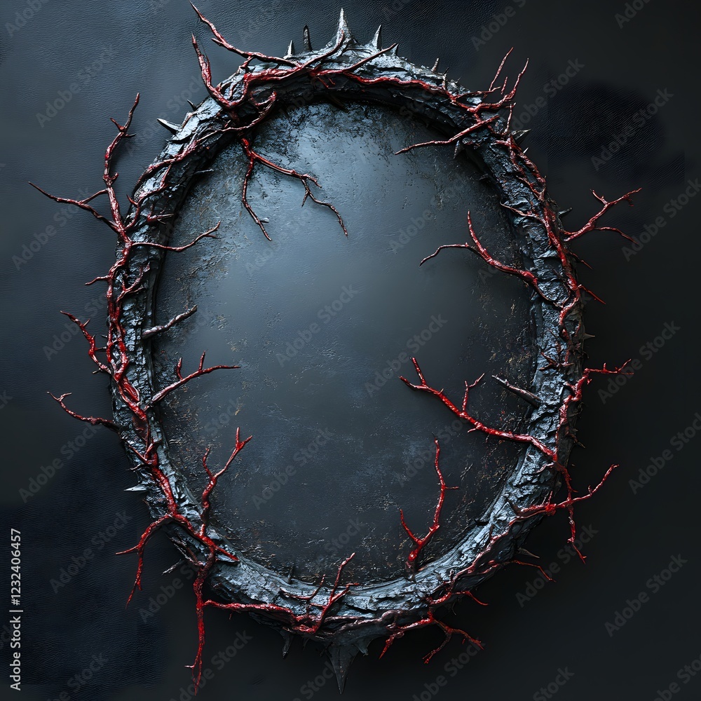 Poster haunting 3d mirror with redblack thorns extending outward vines curling around inside vivid souls sc