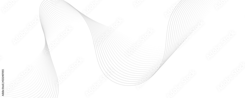 Poster gray wave curve lines abstract background with flowing particles. digital energy waves technology co