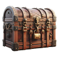 Antique Pirate Treasure Chest with Intricate Lock on a transparent background.