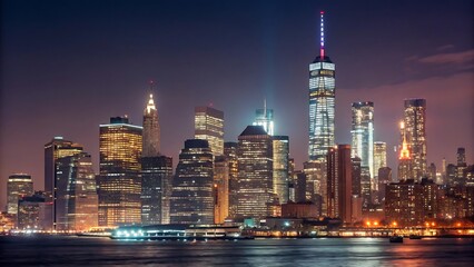 Obraz premium Chicago Skyline at Night: A Vibrant Metropolis Awaits