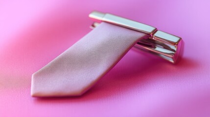 Matte-finished tie clip positioned on a gradient pink background, stylish and modern