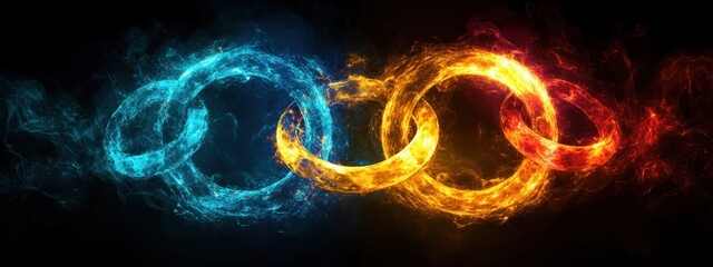Interlocking Fire and Ice Rings Unity Success Energy
