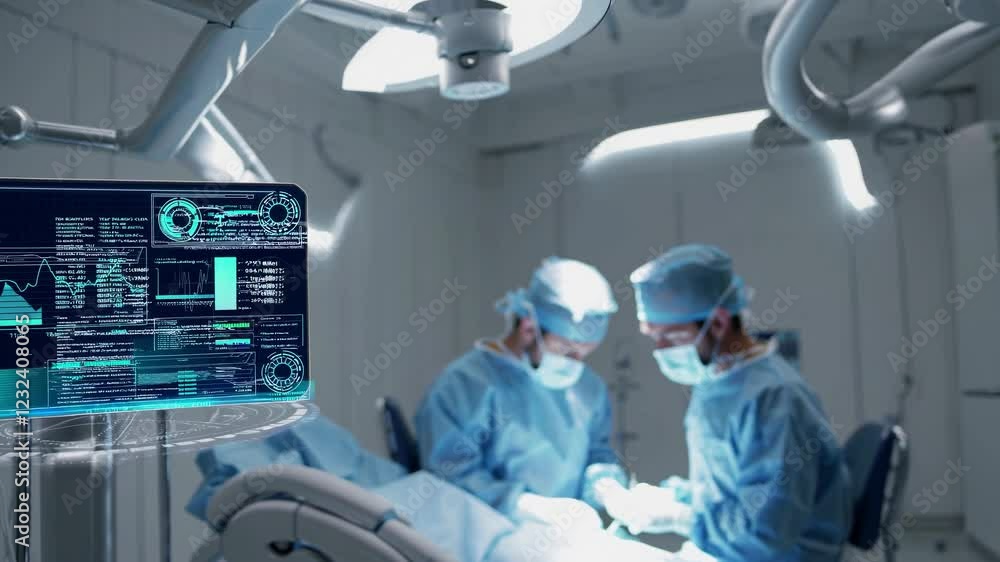 Poster advanced surgical procedure in a futuristic operating room with high-tech monitoring systems