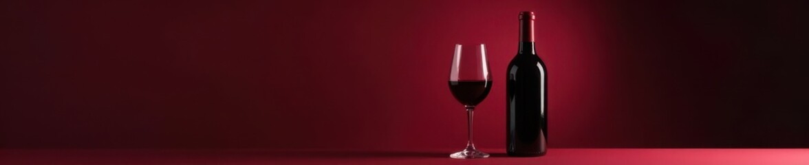Elegant red wine bottle and glass, rich color , wine, red