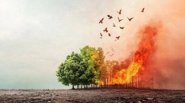 Deforestation fueling global warming, wildlife habitats lost, visualizing the struggle of endangered species against climate change and the destruction of their ecosystems