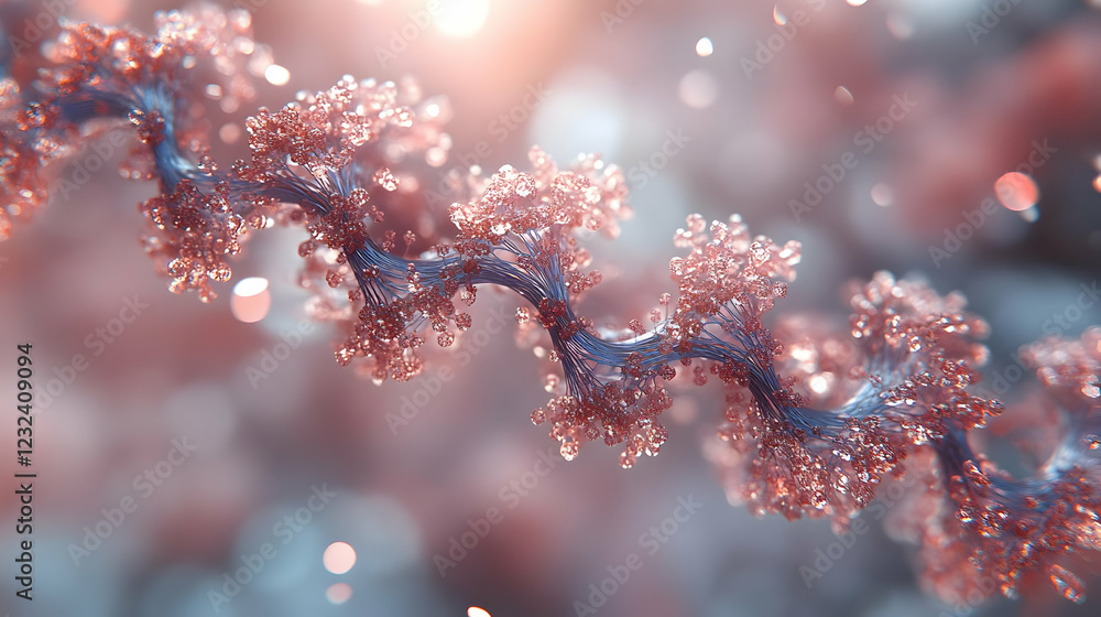Poster abstract 3d render of crystalline structure spiraling elegantly in soft light