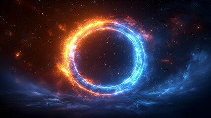 Fototapeta premium Fiery and Icy Ring of Light Illuminates Cosmic Clouds and Stars