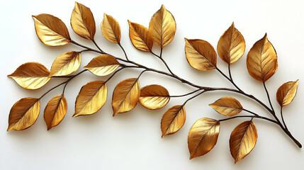 Golden Leaf Branch Decorates a White Surface Elegantly and Artistically