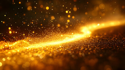 Fototapeta premium Golden Glitter Sparkles Flow Across a Dark Background Abstractly